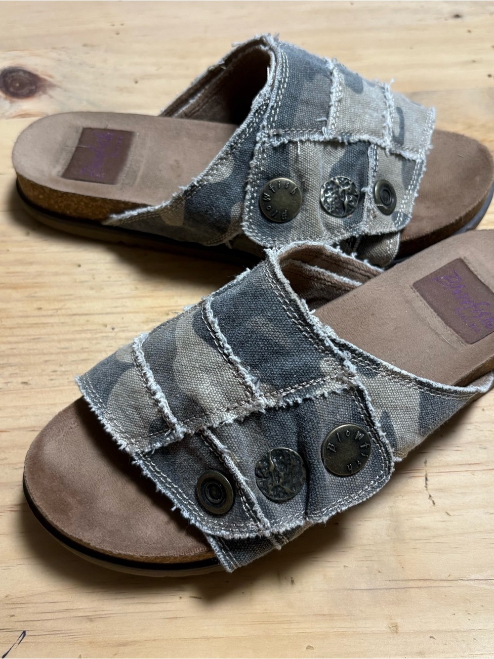 Camo blowfish Malibu denim sandals  size 8 woman’s